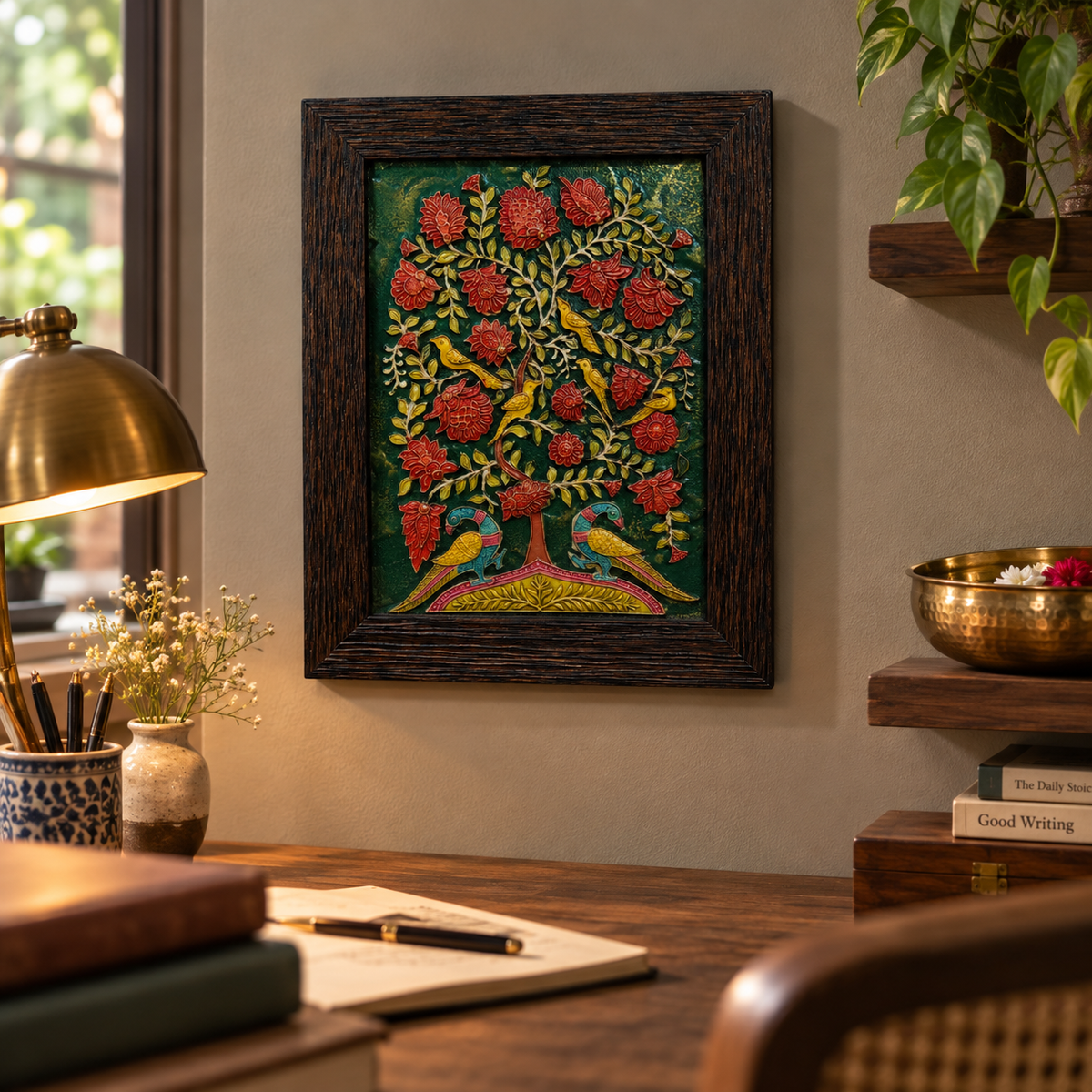 Stone Dust Painting – Tree of Life with Seven Birds