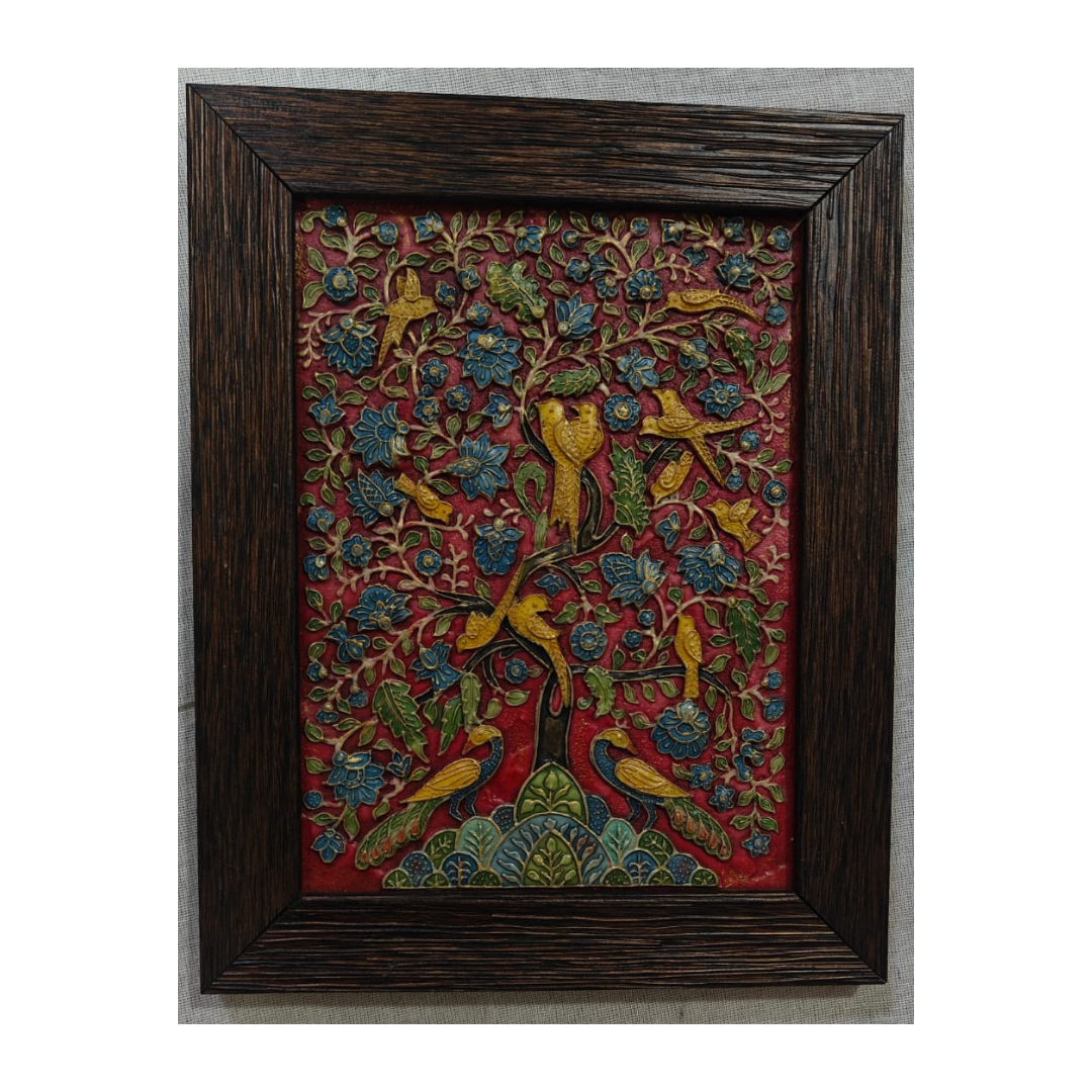 Stone Dust Painting – Floral Tree with Birds