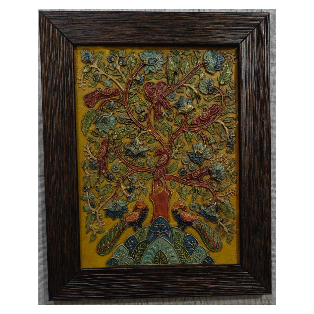 Stone Dust Painting – Tree of Life with Birds and Flowers