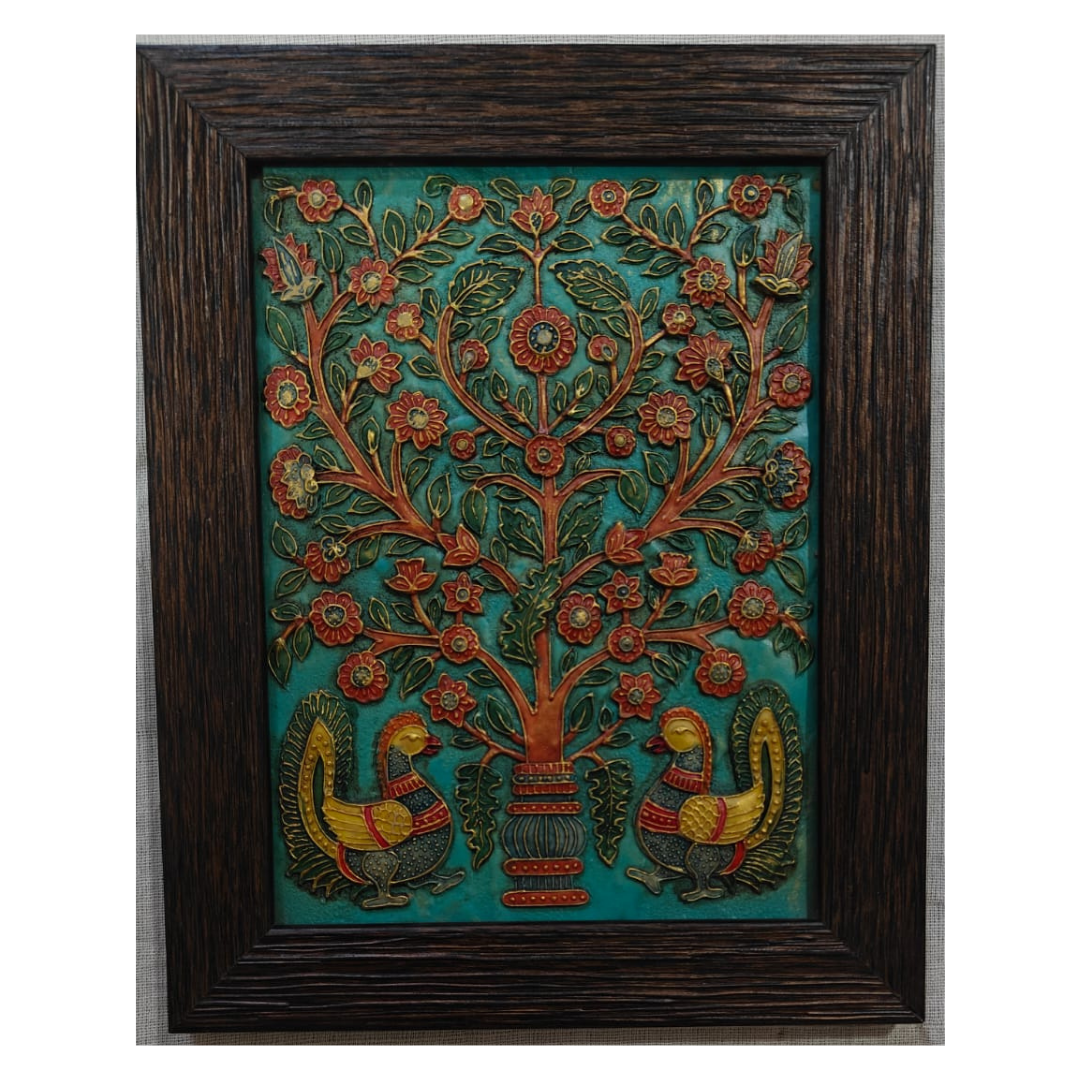 Stone Dust Painting – Floral Tree with Twin Birds