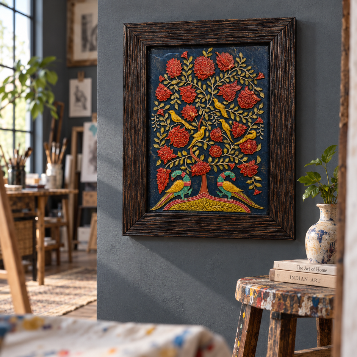 Stone Dust Painting – Tree of Life with Seven Birds