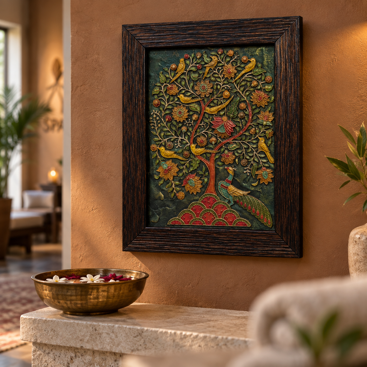 Stone Dust Painting – Tree of Life with Nine Birds