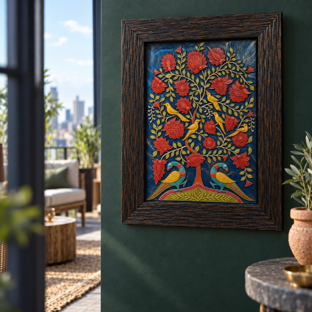 Stone Dust Painting – Tree of Life with Seven Birds