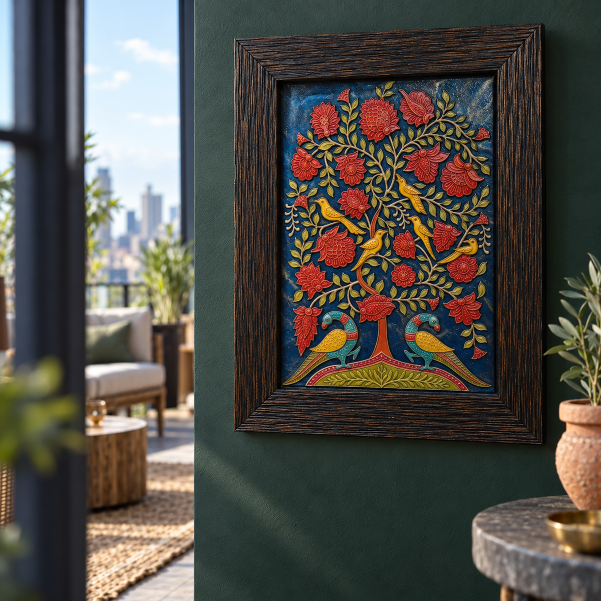 Stone Dust Painting – Tree of Life with Seven Birds