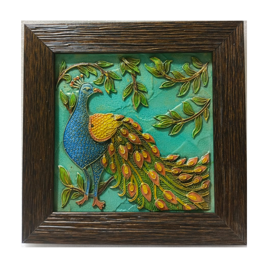 Stone Dust Painting – Peacock in Foliage