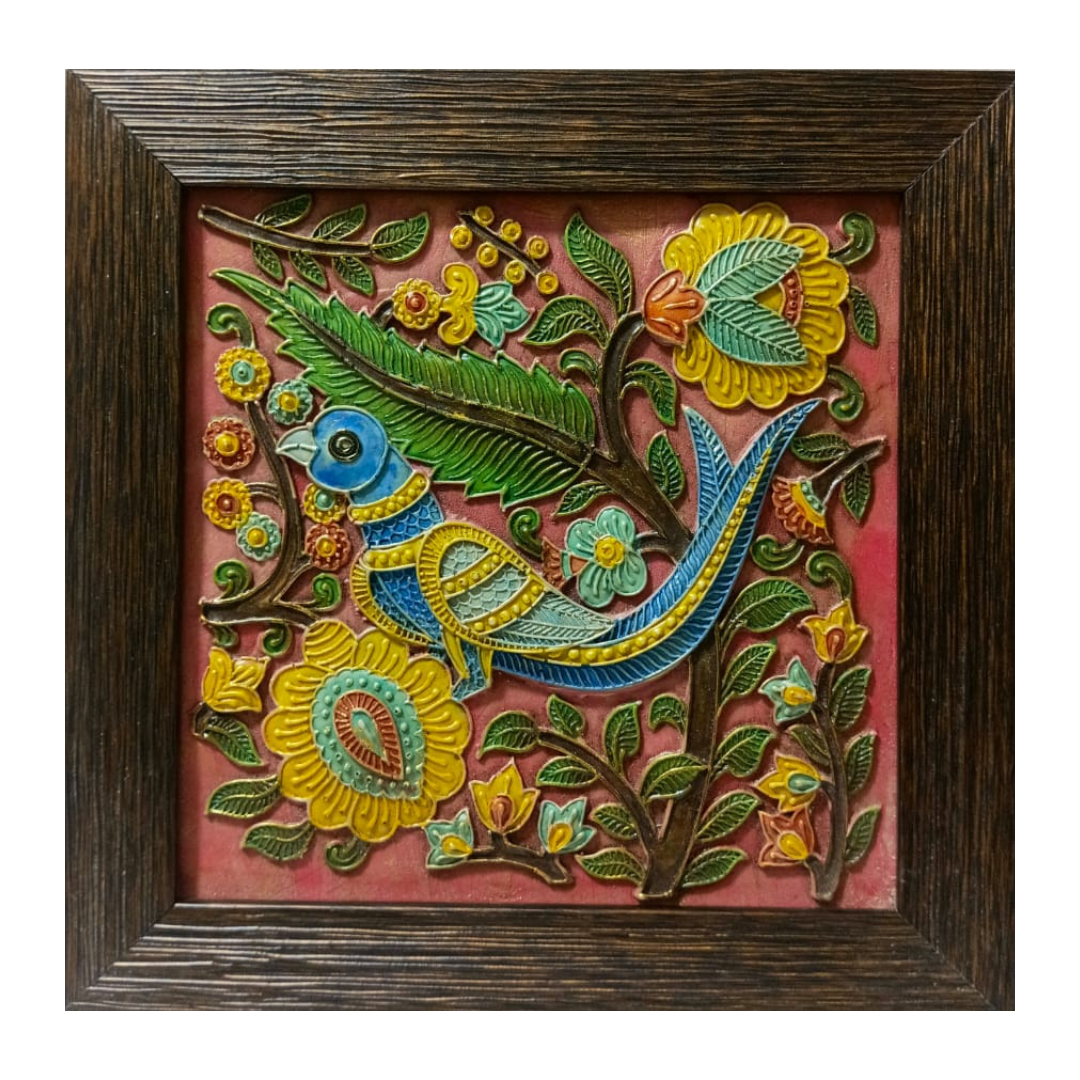 Stone Dust Painting – Bird in Floral Foliage