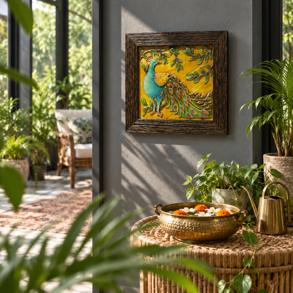 Stone Dust Painting – Peacock in Bloom