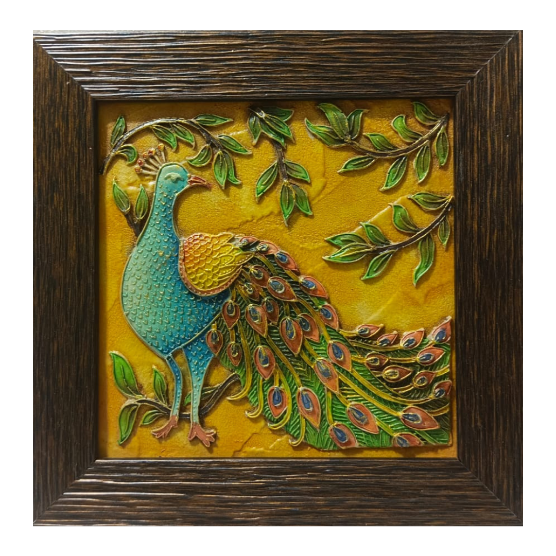 Stone Dust Painting – Peacock in Bloom