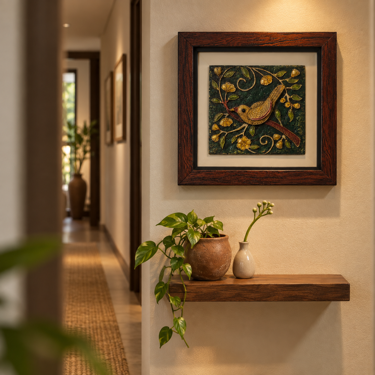Stone Dust Painting – Bird on a Floral Branch
