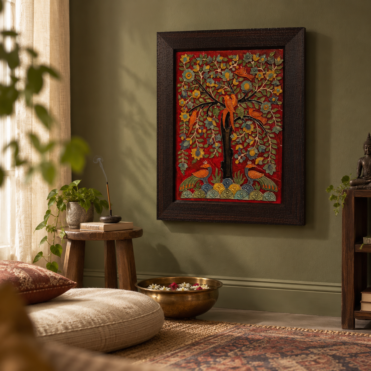 Stone Dust Painting – Tree of Life with Seven Birds