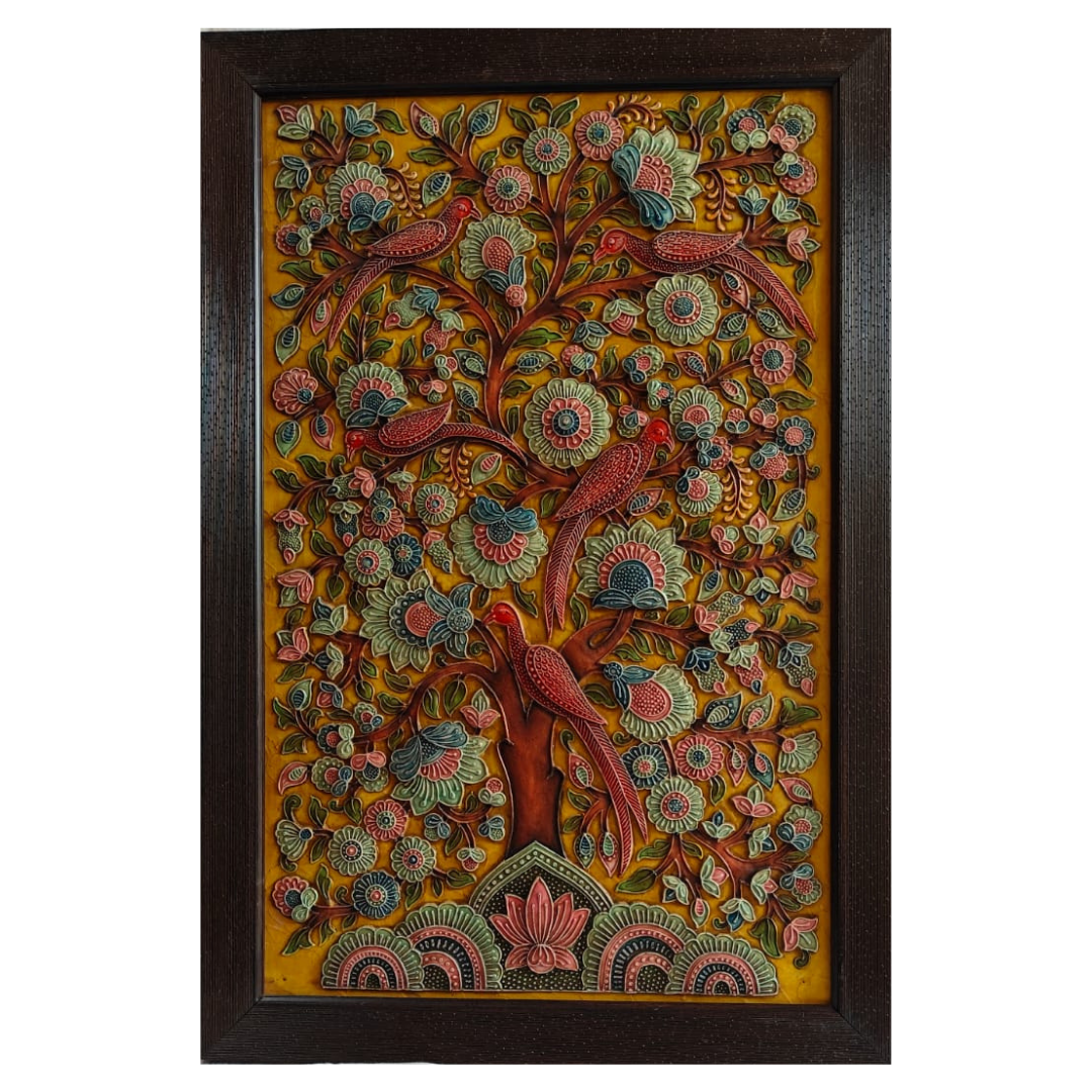 Stone Dust Painting – Flowering Tree with Birds