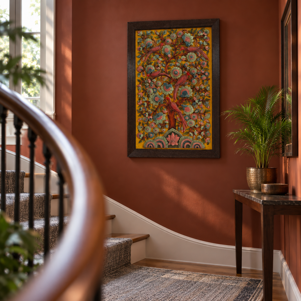 Stone Dust Painting – Flowering Tree with Birds