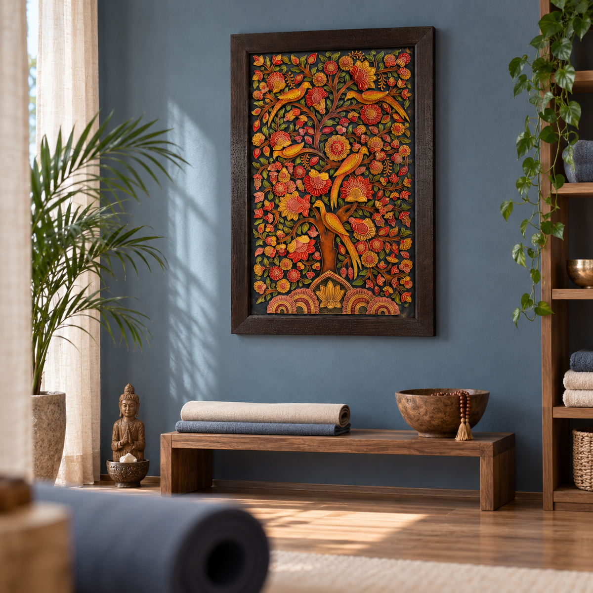 Stone Dust Painting – Flowering Tree with Birds