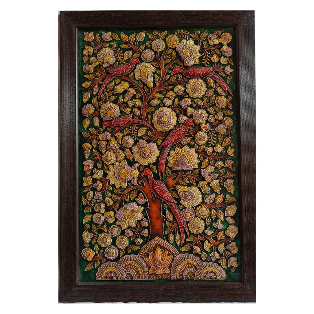 Stone Dust Painting – Flowering Tree with Birds