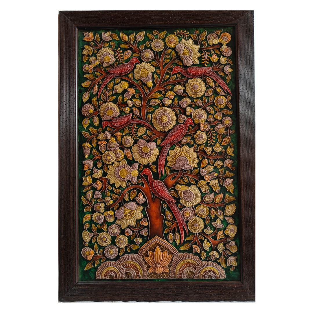 Stone Dust Painting – Flowering Tree with Birds
