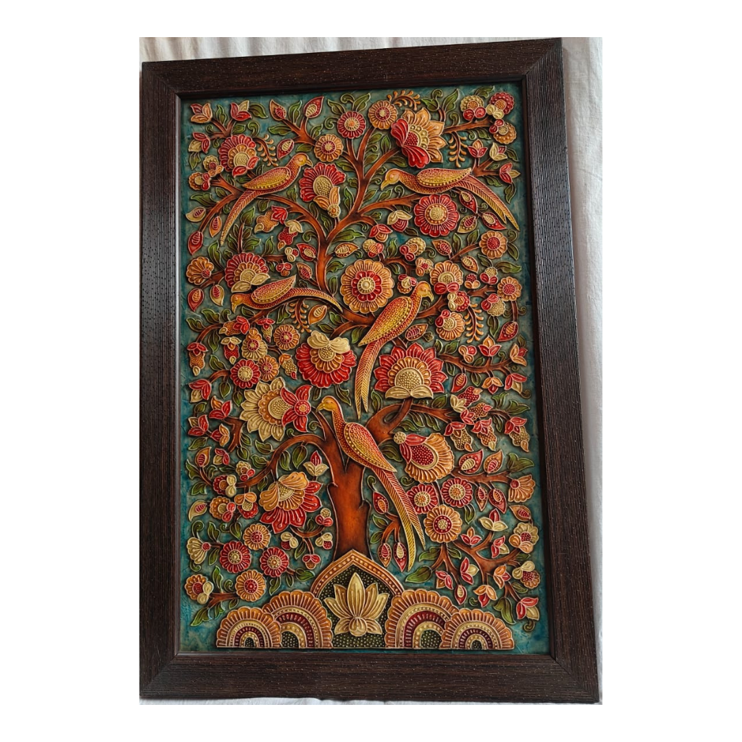 Stone Dust Painting – Floral Tree with Birds