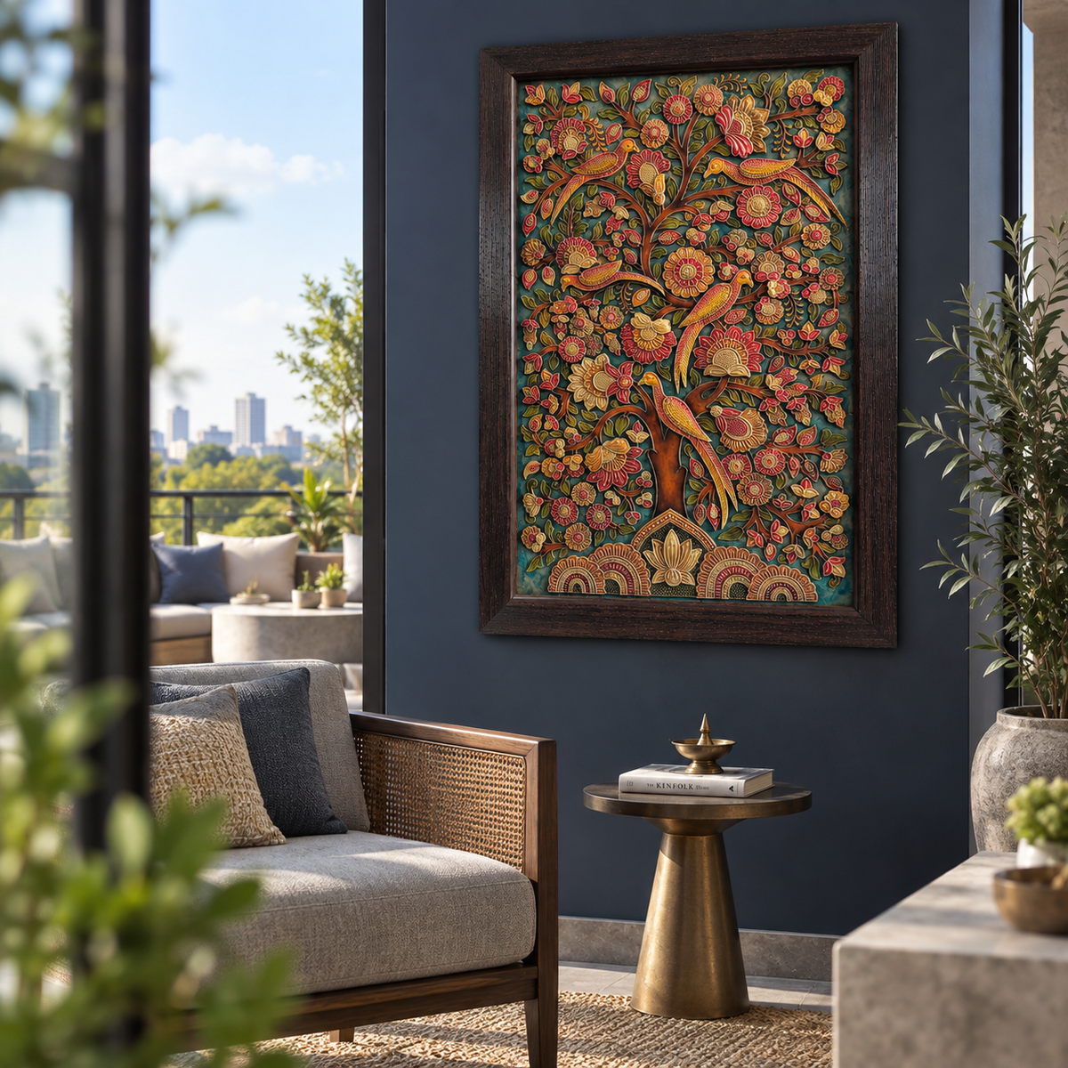 Stone Dust Painting – Floral Tree with Birds