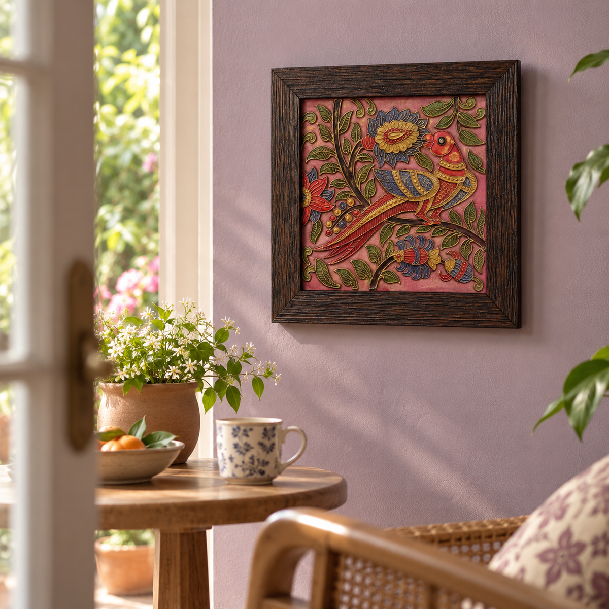 Stone Dust Painting – Ornamental Bird on Flowering Branch
