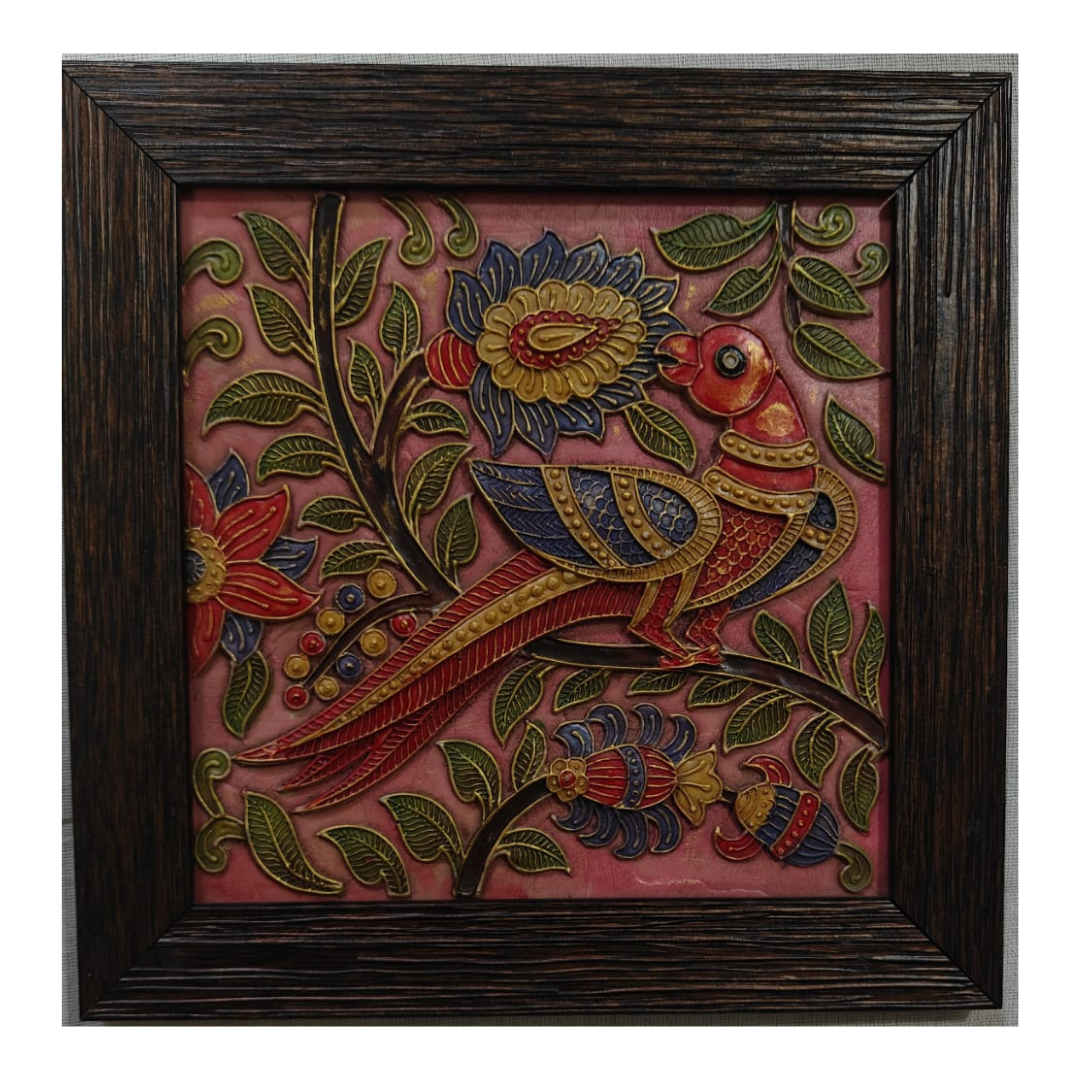 Stone Dust Painting – Ornamental Bird on Flowering Branch