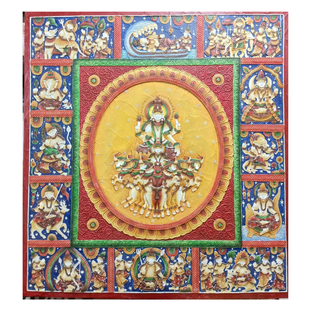 Stone Dust Painting – Surya Dev with the Seven-Horse Chariot