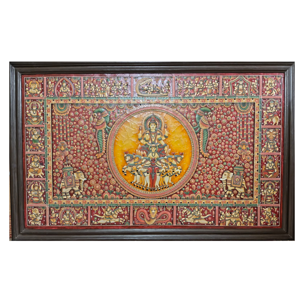 Stone Dust Painting – Surya Dev with Seven-Horse Chariot
