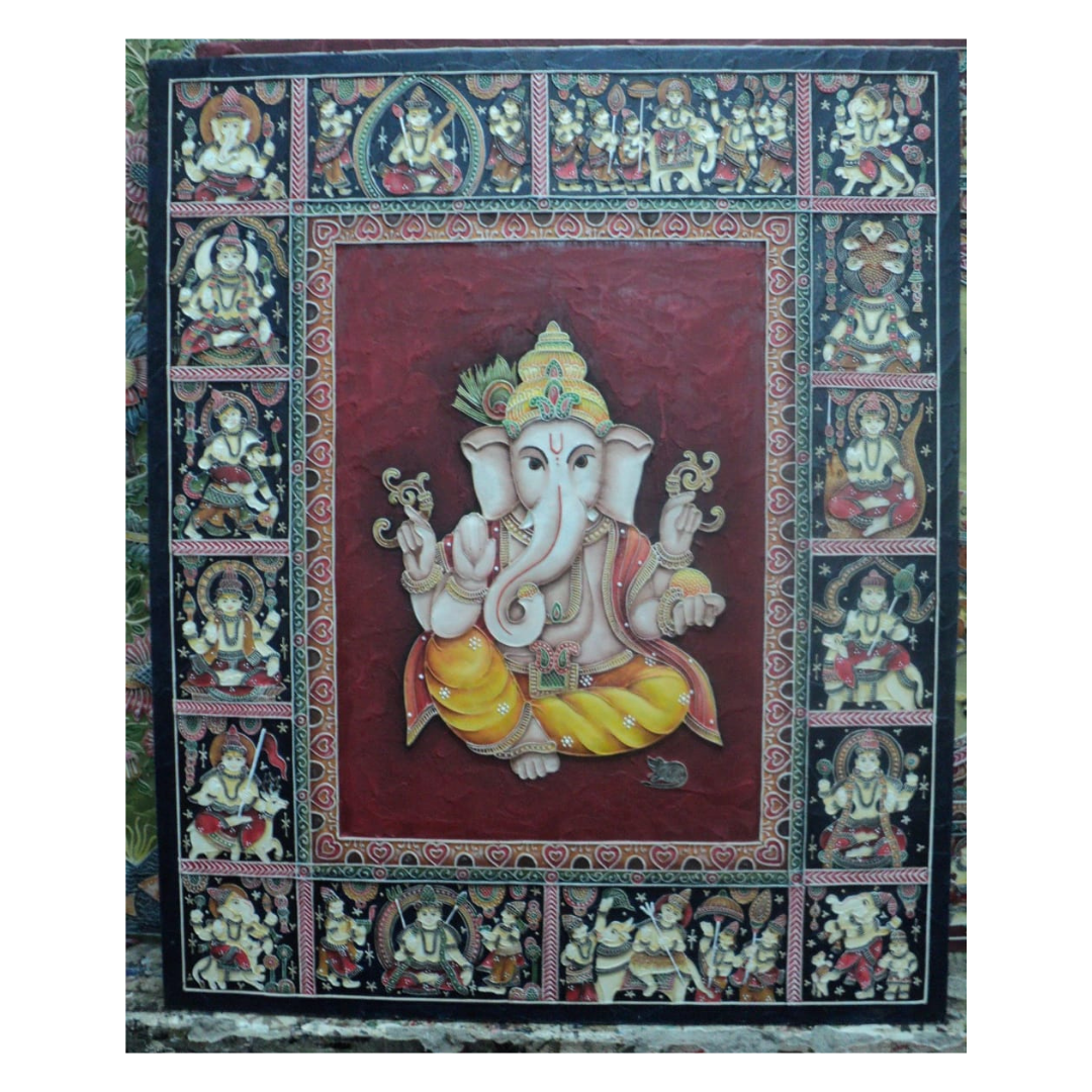 Stone Dust Painting – Lord Ganesha with Divine Figures
