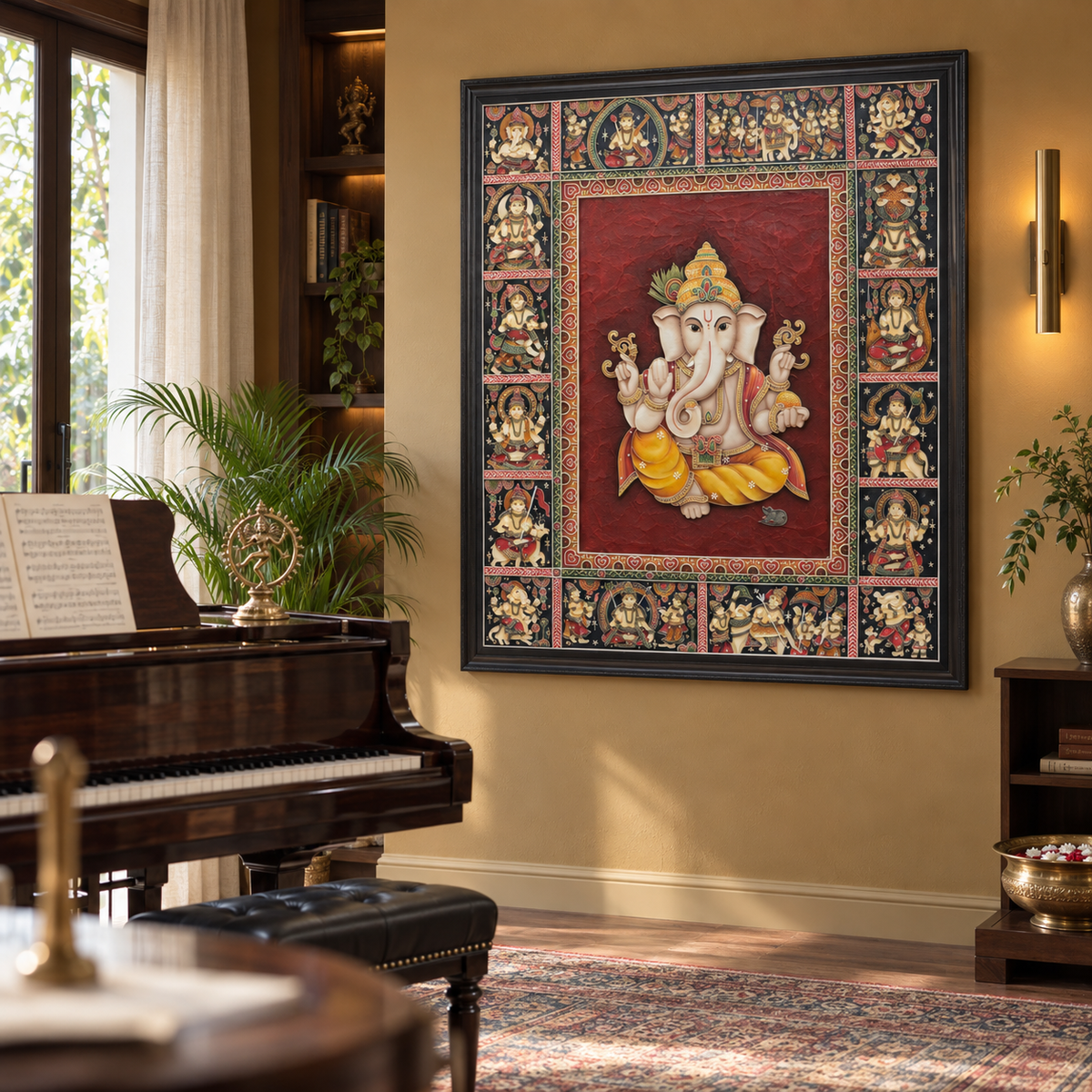 Stone Dust Painting – Lord Ganesha with Divine Figures