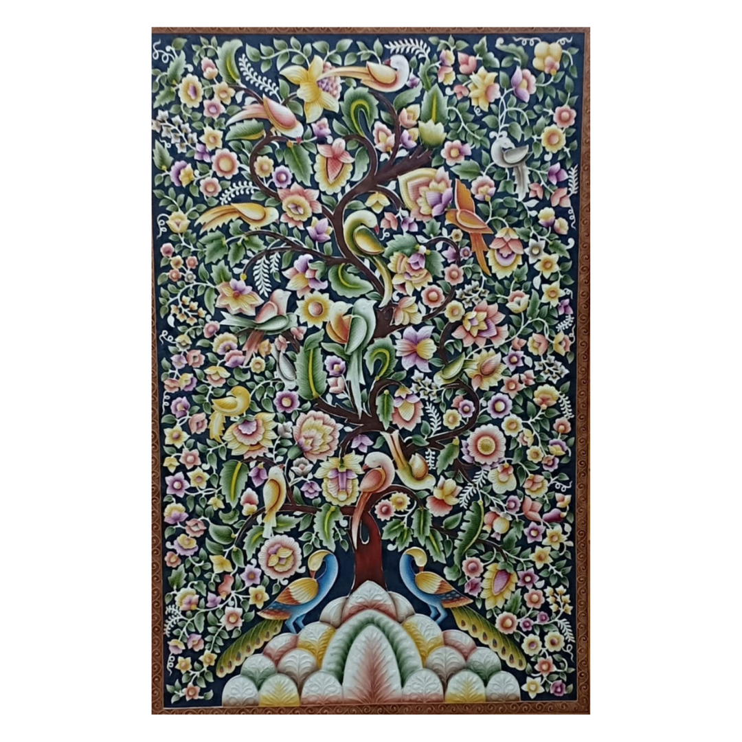 Stone Dust Painting – Tree of Life with Birds and Flowers