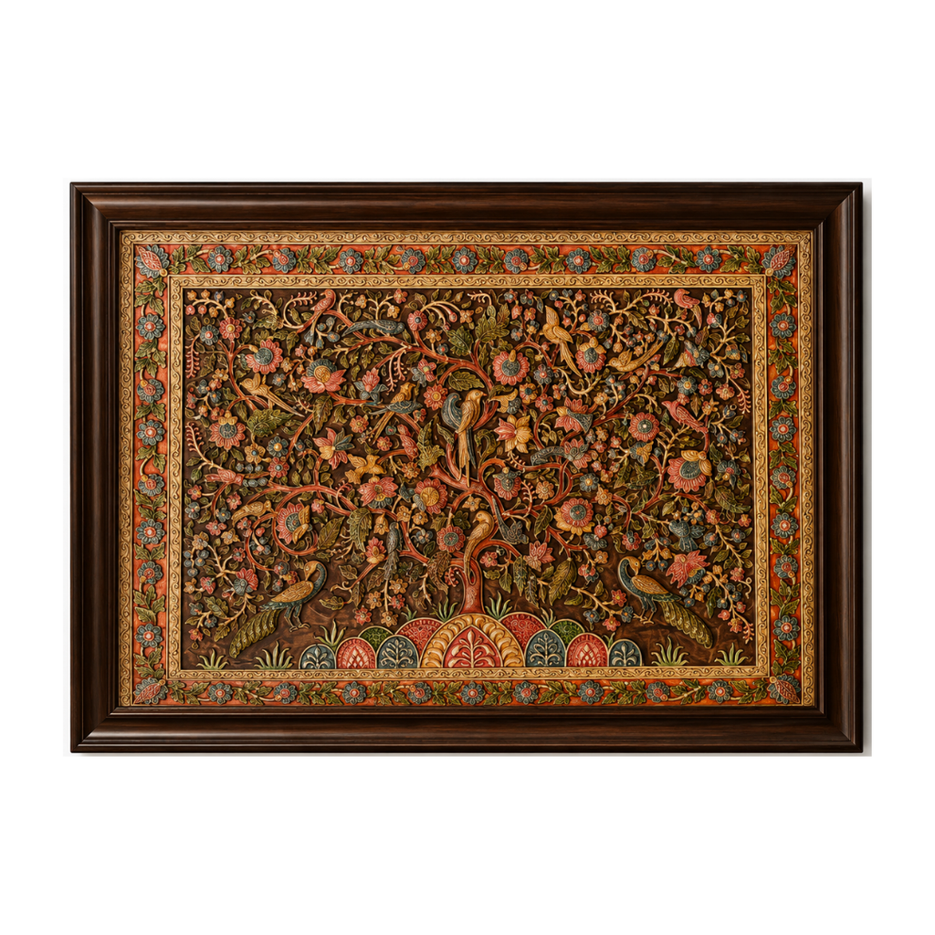 Stone Dust Painting – Tree of Life with Birds and Flowers