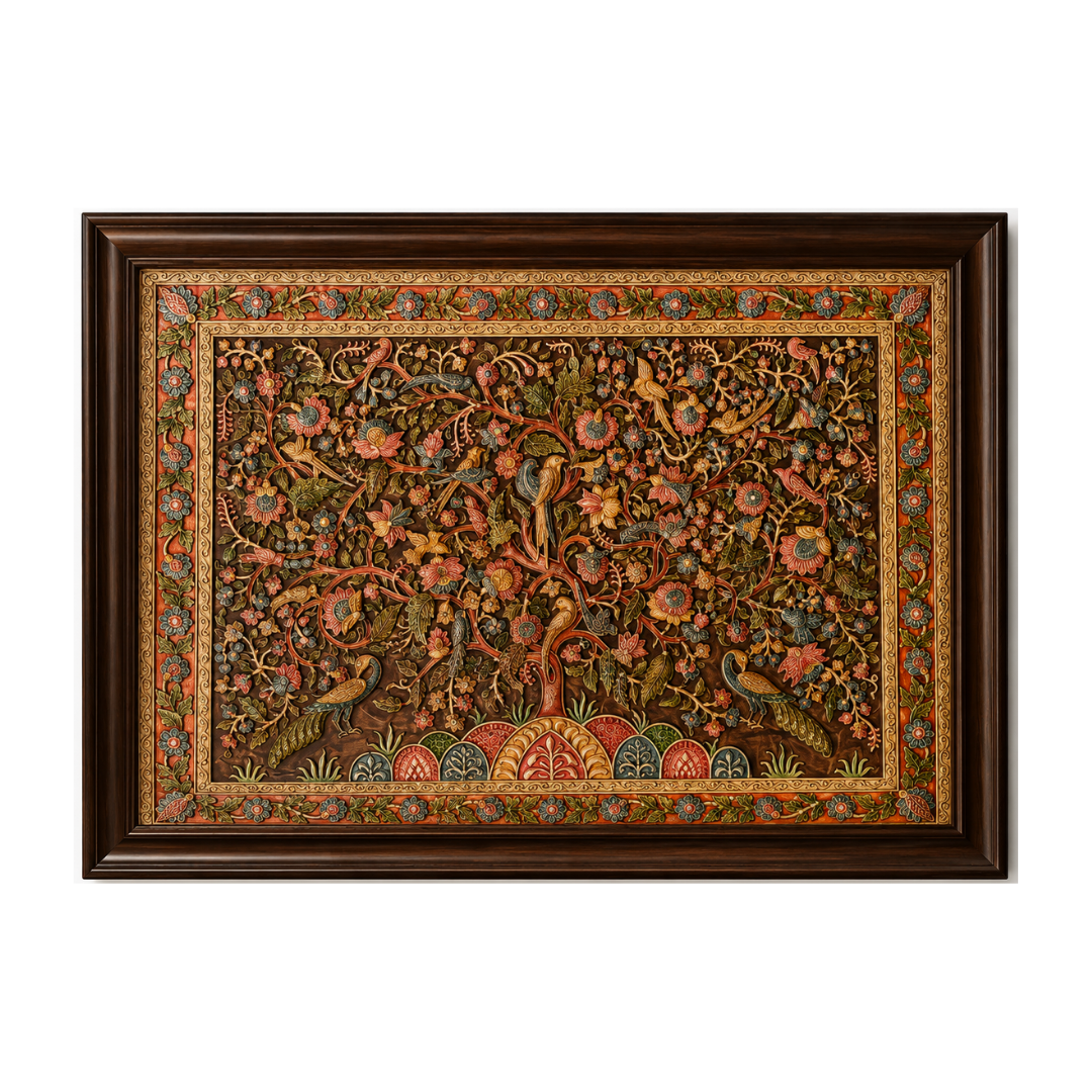 Stone Dust Painting – Tree of Life with Birds and Flowers