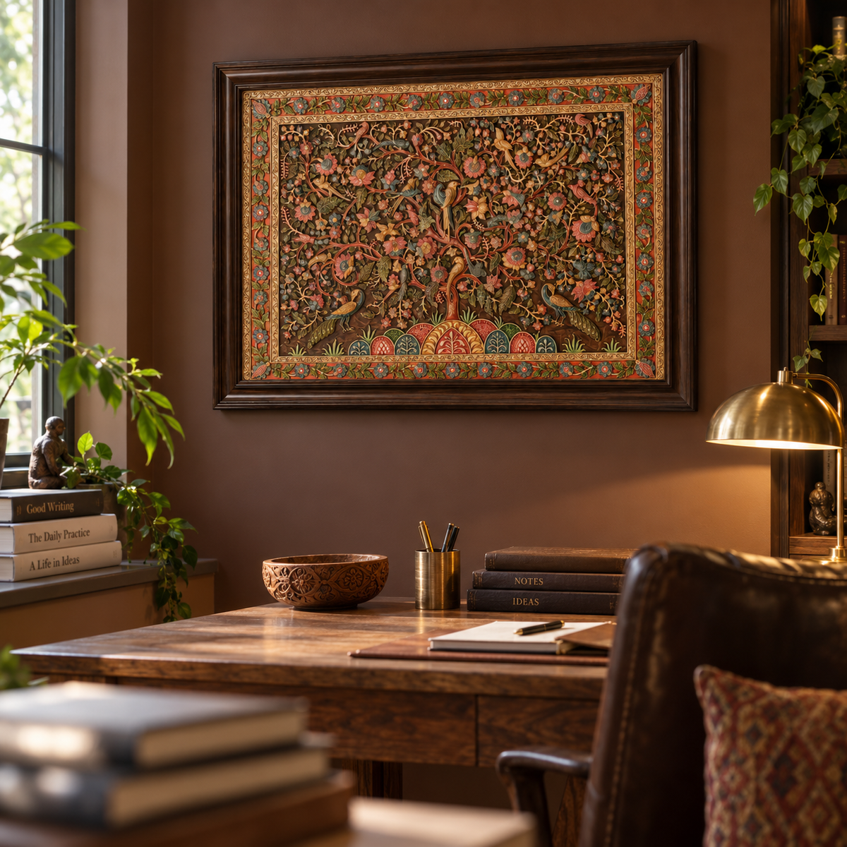 Stone Dust Painting – Tree of Life with Birds and Flowers