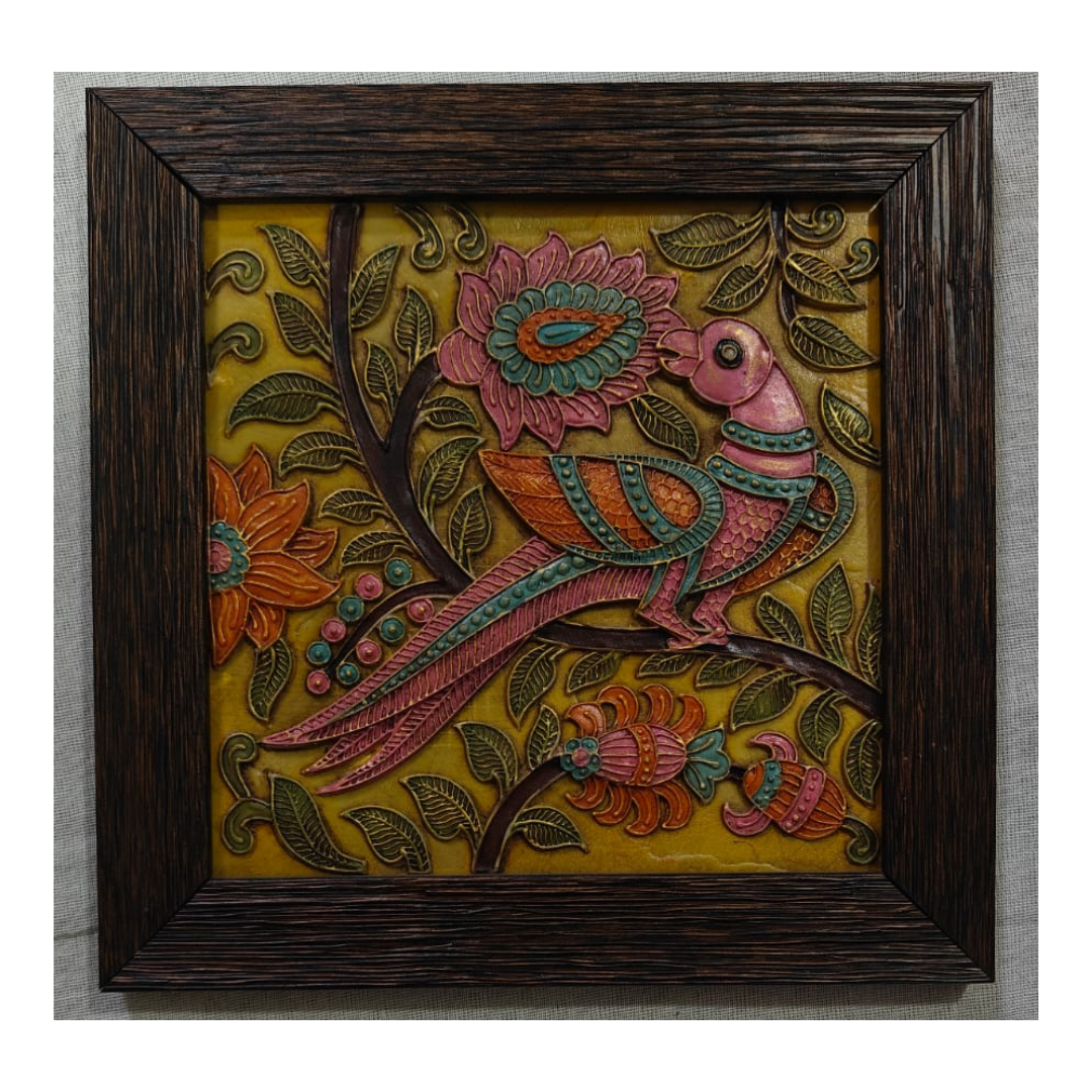 Stone Dust Painting – Ornamental Bird on Flowering Branch