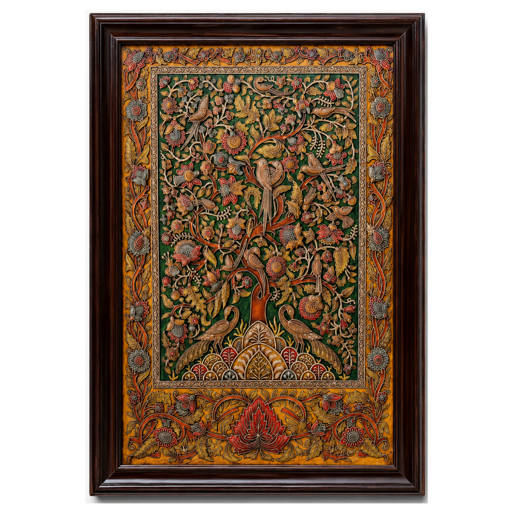 Stone Dust Painting – Tree of Life with Birds and Flowers