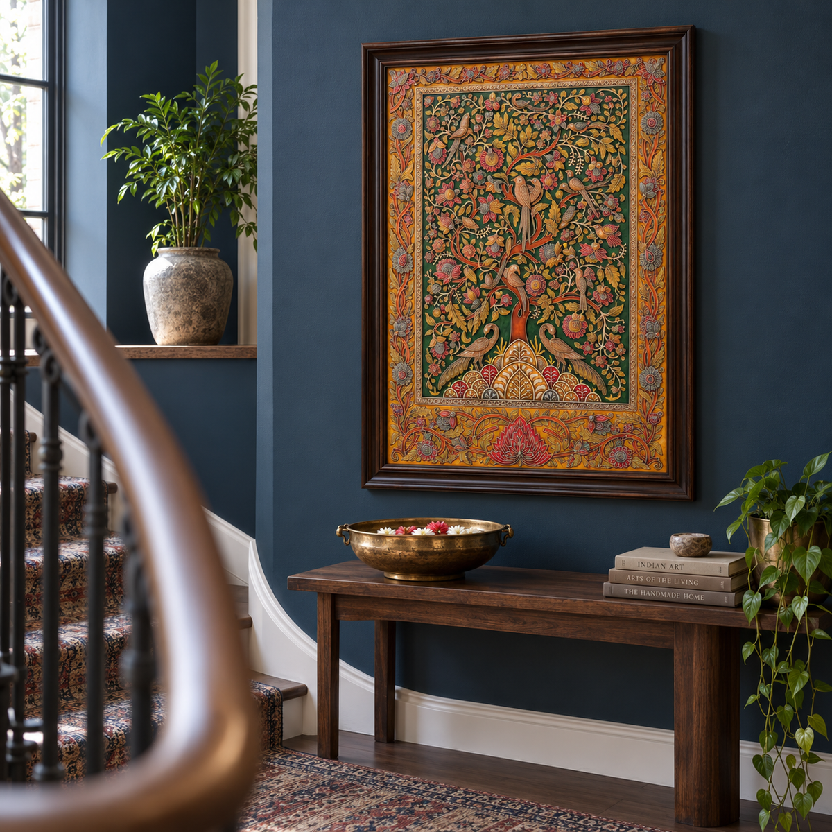 Stone Dust Painting – Tree of Life with Birds and Flowers