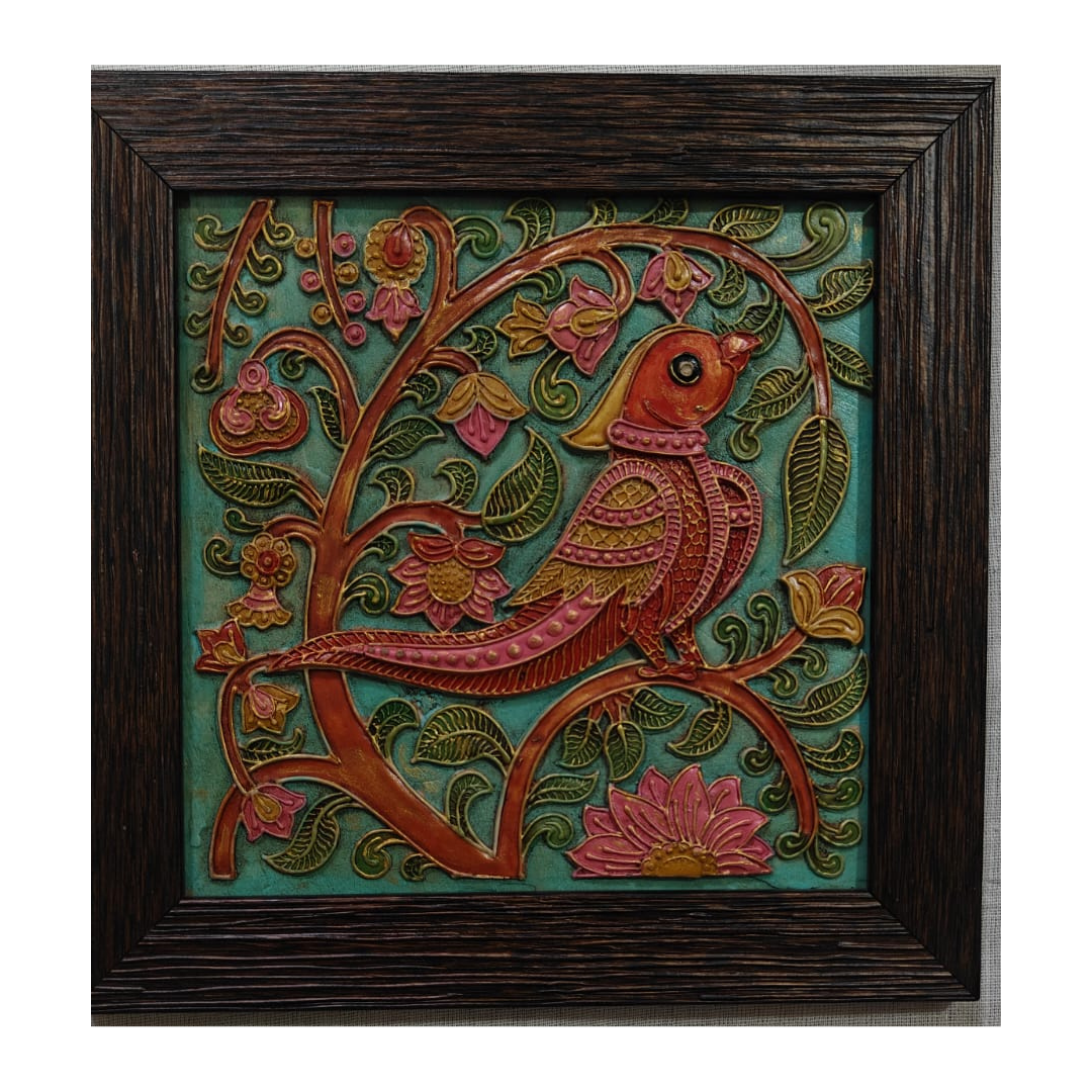 Stone Dust Painting – Ornamental Bird on Curved Branch