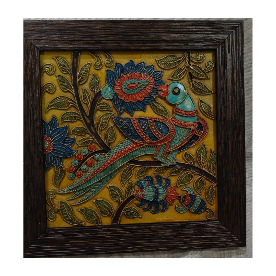 Stone Dust Painting – Blue Bird on Flowering Branch