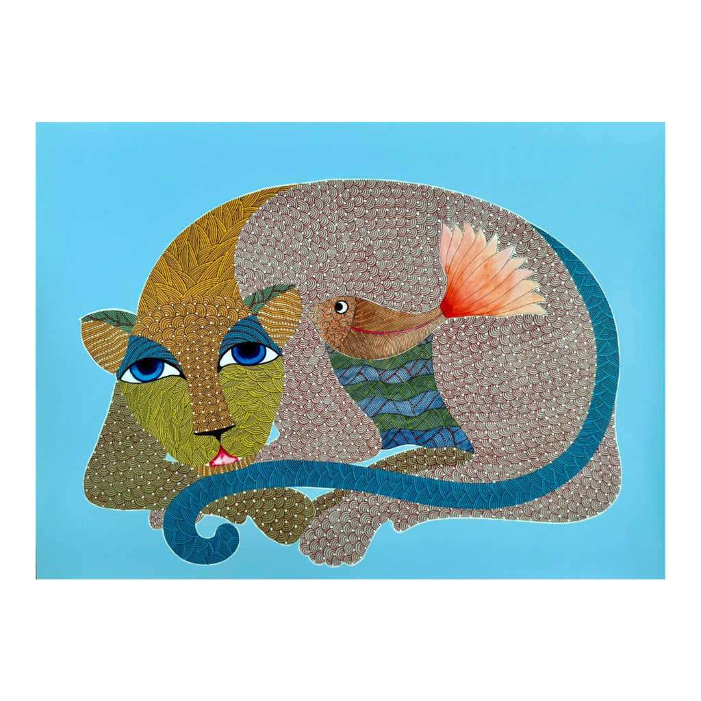 Gond - Tiger and Fish in Gond