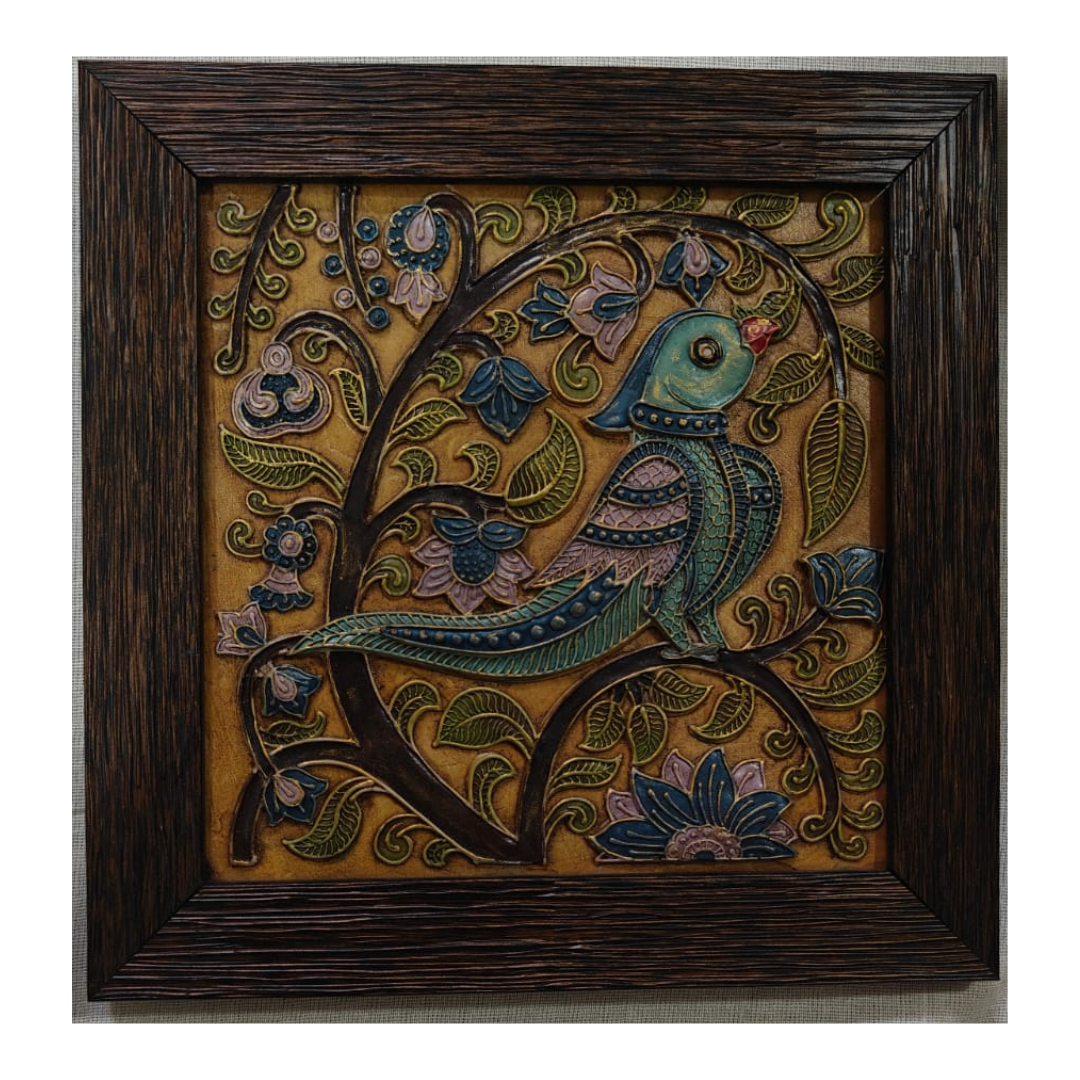 Stone Dust Painting – Blue Bird on Floral Branch