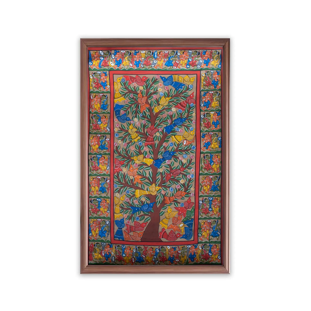 Bengal Pattachitra - Tree of life and tribal life