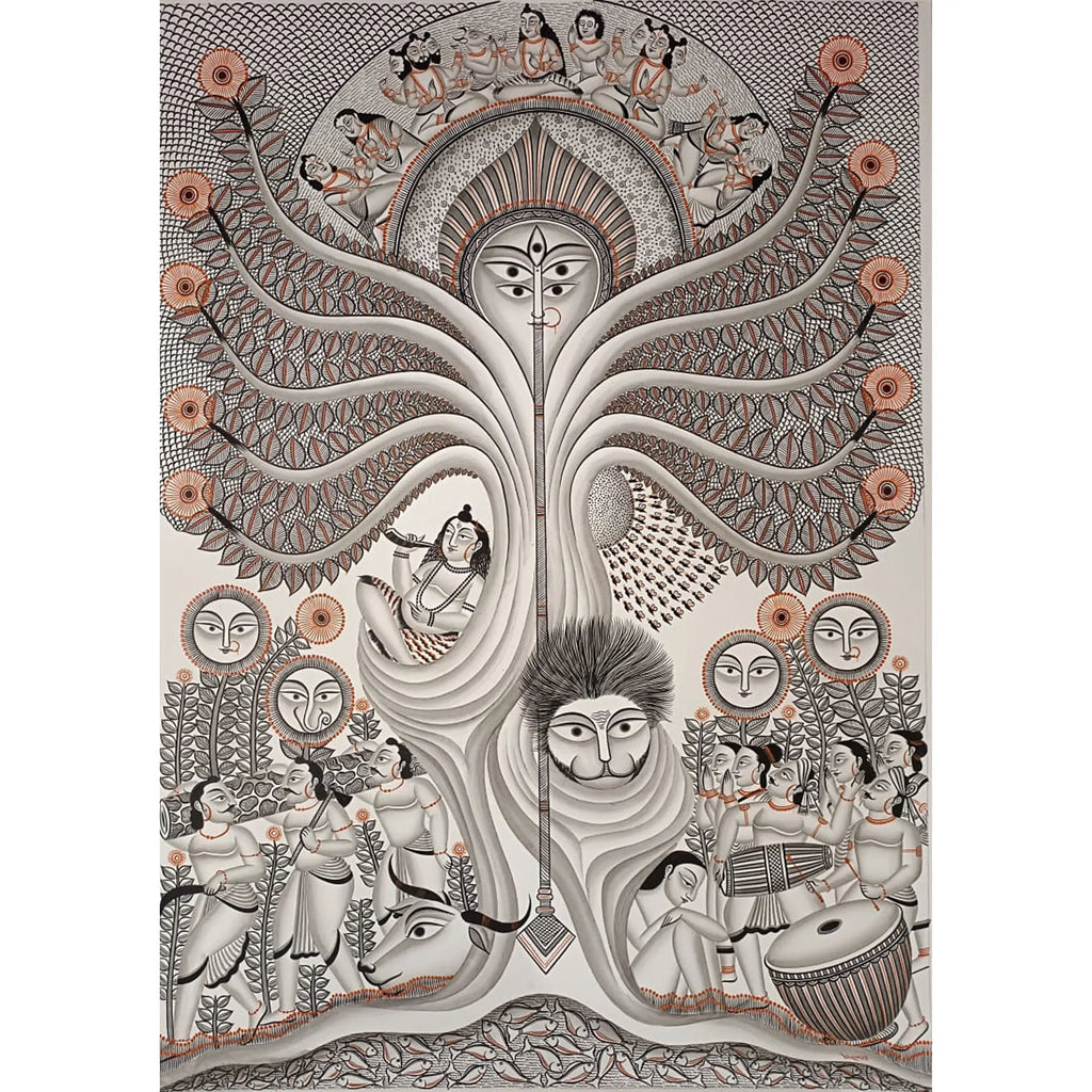 Kalighat - Nature is baby durga- Durga Devi is the power of all gods, man themselves are destroying nature, man enjoying in shade of tree but not bothering.