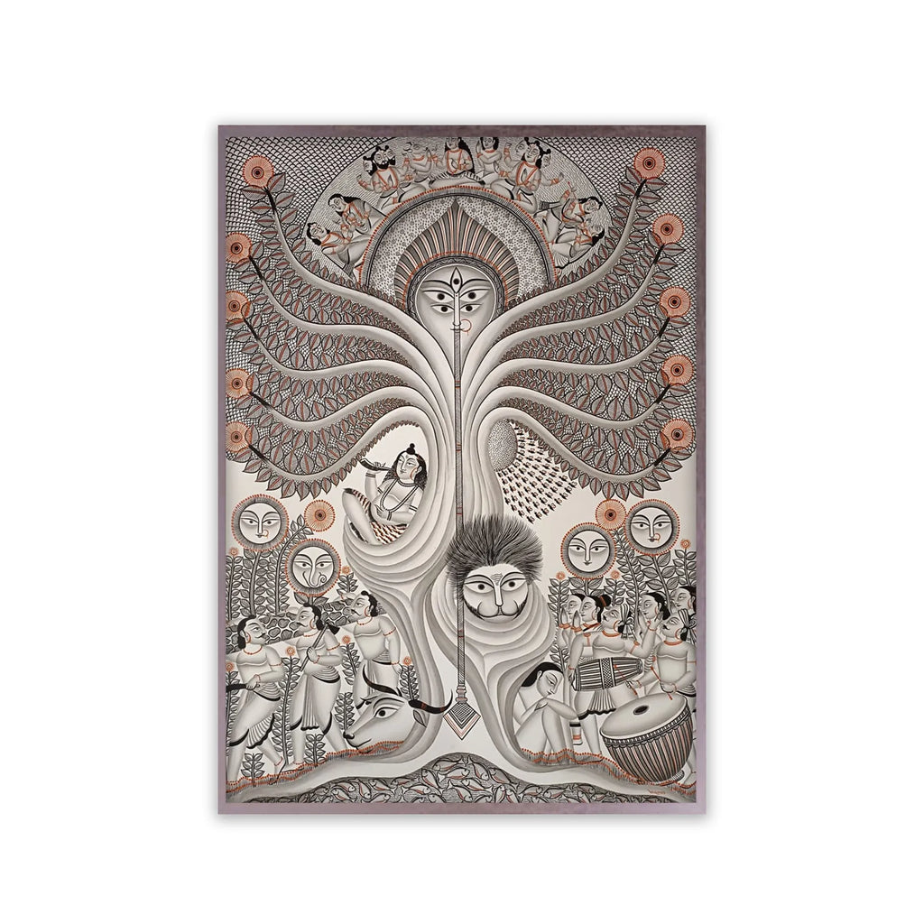 Kalighat - Nature is baby durga- Durga Devi is the power of all gods, man themselves are destroying nature, man enjoying in shade of tree but not bothering.
