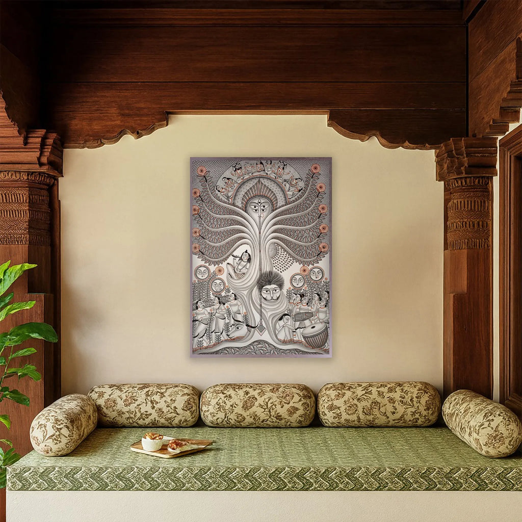 Kalighat - Nature is baby durga- Durga Devi is the power of all gods, man themselves are destroying nature, man enjoying in shade of tree but not bothering.