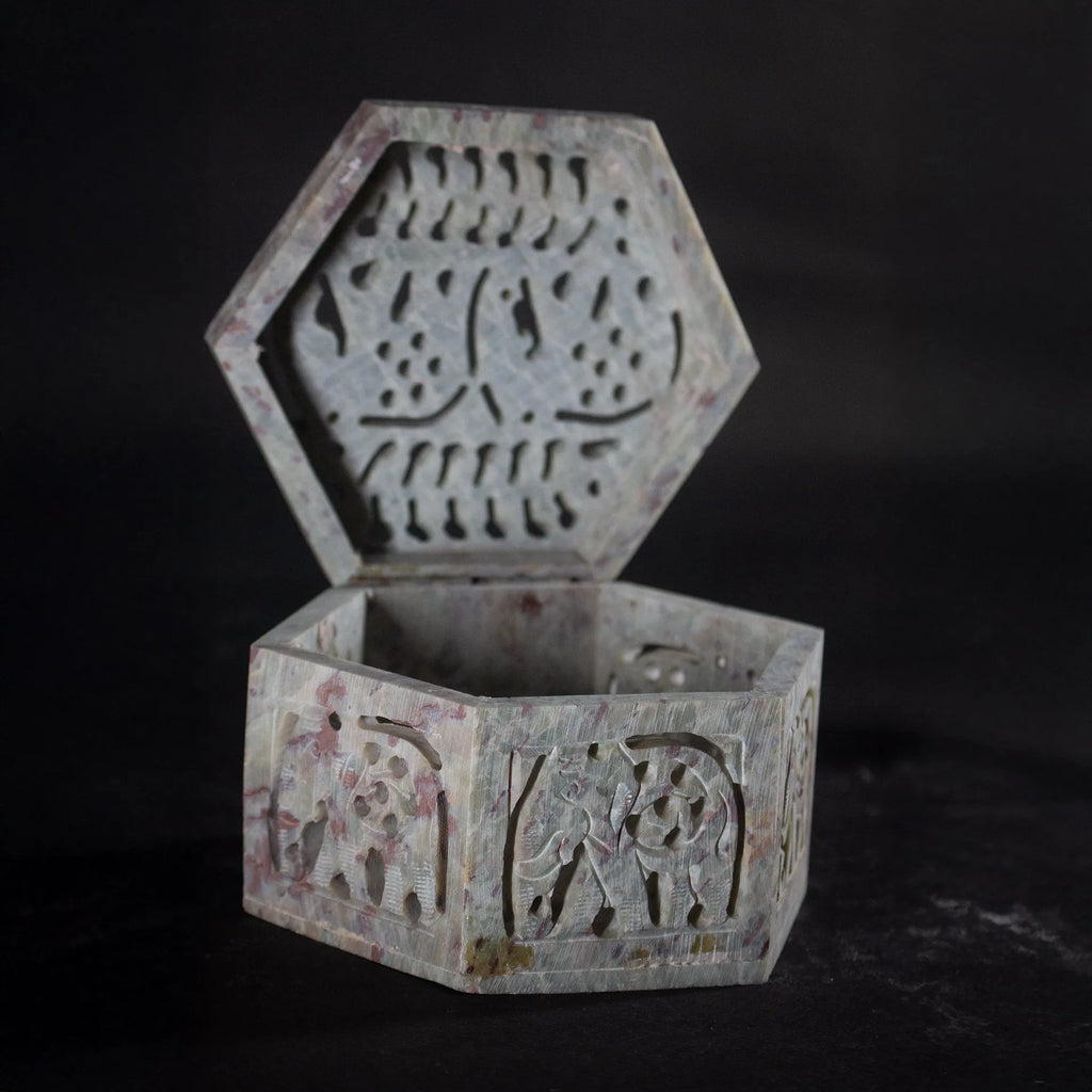 Varanasi Soft Stone Jali - Hexa box  Elephant