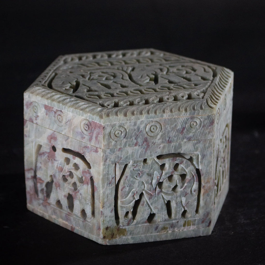Varanasi Soft Stone Jali - Hexa box  Elephant