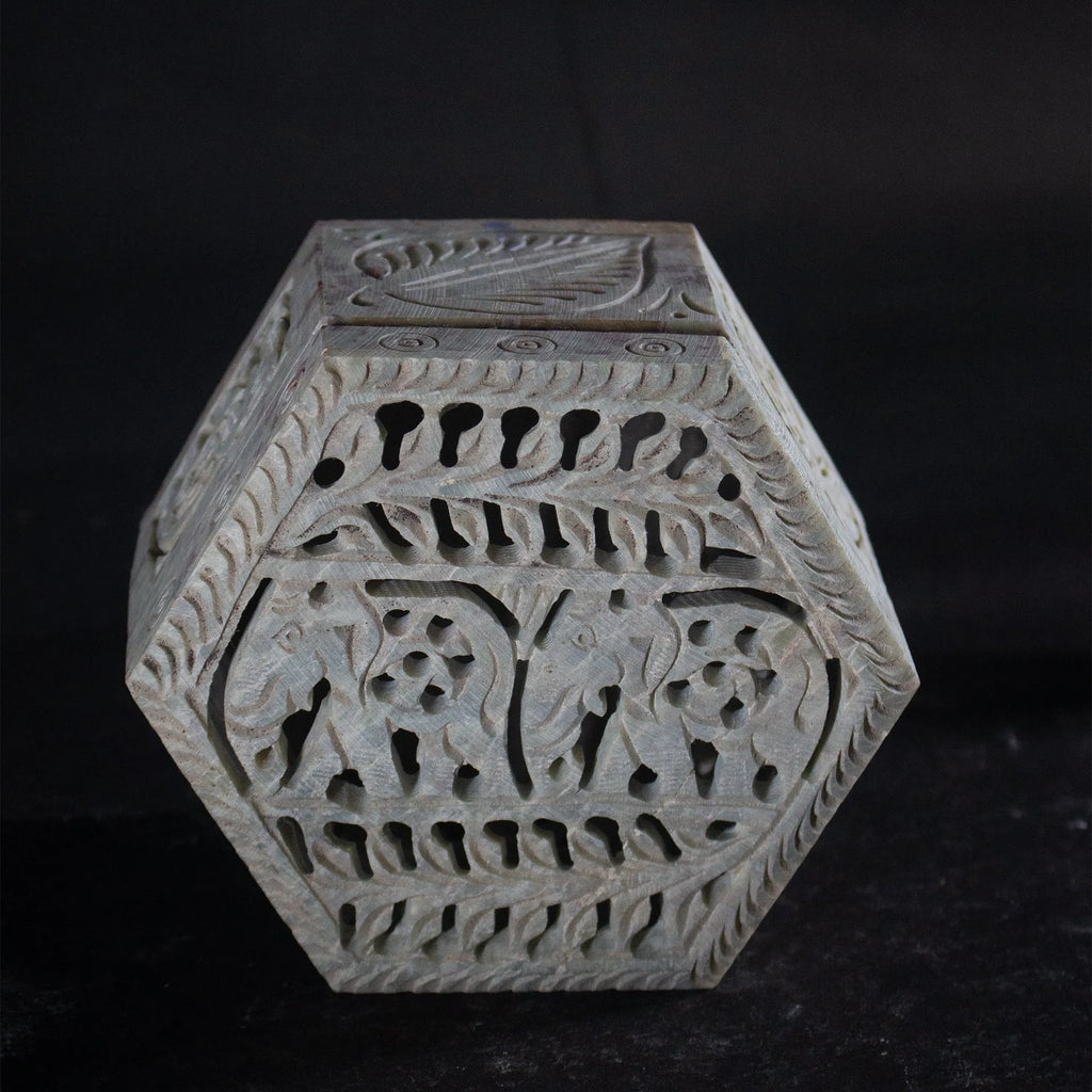 Varanasi Soft Stone Jali - Hexa box  Elephant