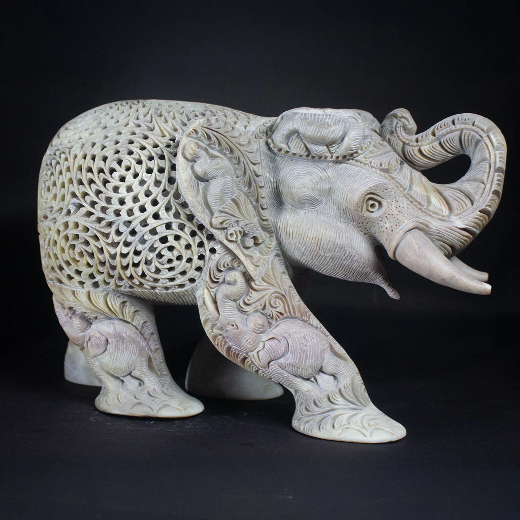 Varanasi Soft Stone Jali - Elephant with up trunk