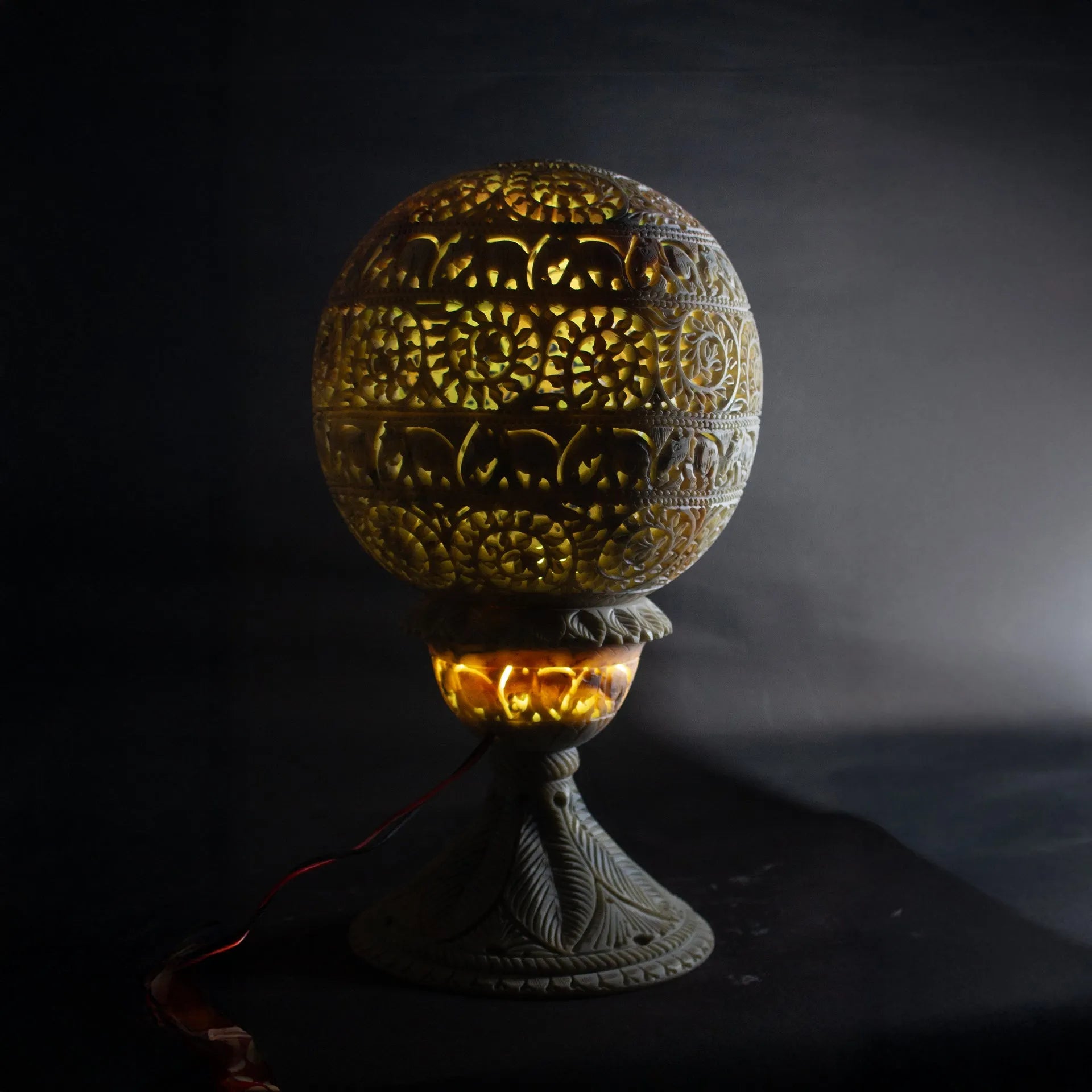 Varanasi Soft Stone Jali - Table Lamp Yellow