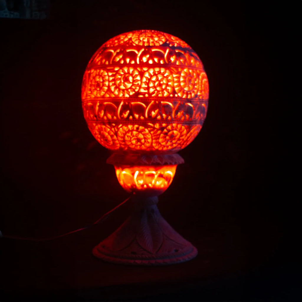 Varanasi Soft Stone Jali - Table Lamp White