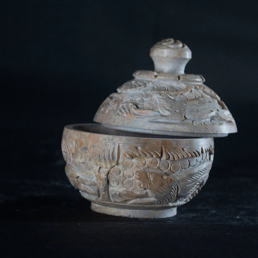 Varanasi Soft Stone Jali - Small Bowl With Lid Cover