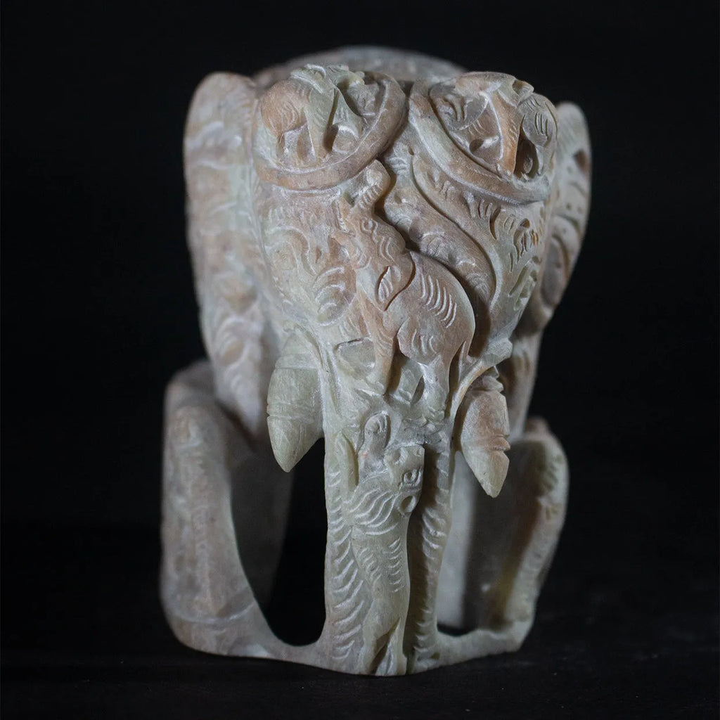 Varanasi Soft Stone Jali - Elephant With Family